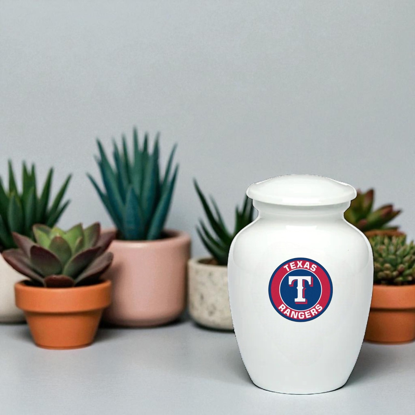 Texas Rangers Baseball Style Cremation Urn Adult Ashes Metal White Urns (8 Inch)