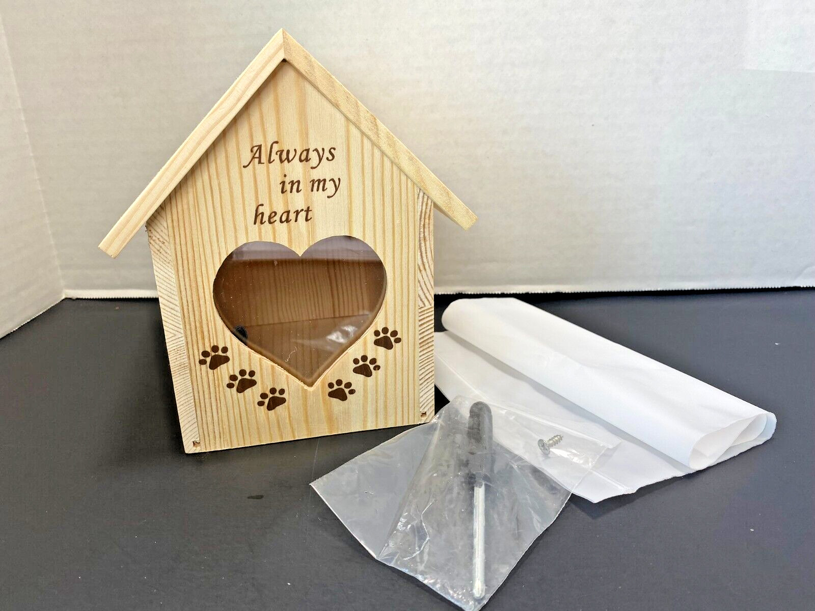 New Wooden Pet Urn Light Colored Heart Shaped Window Pet Urn