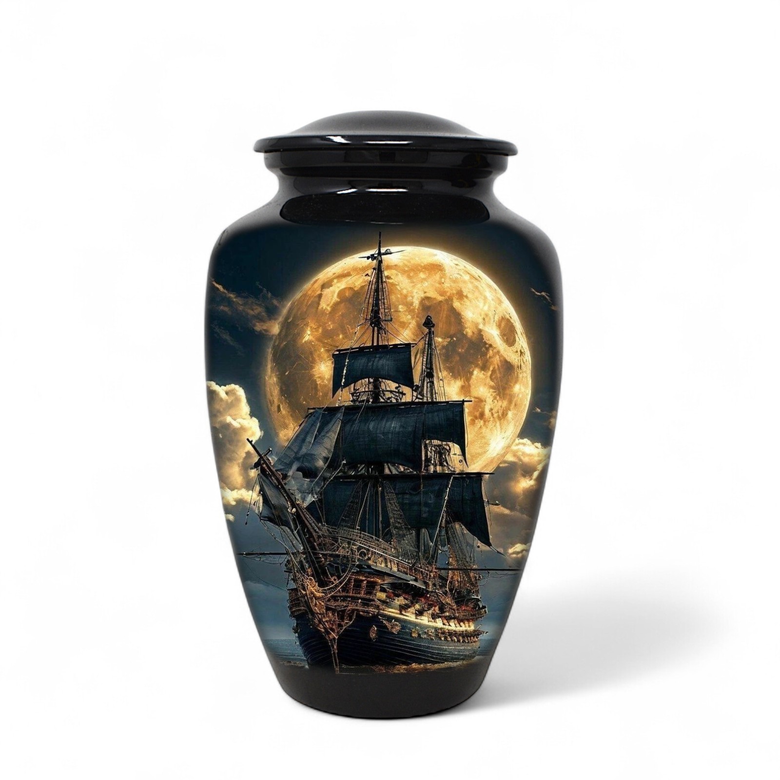 Large Adult Urn for Human Ashes Pirate Ship Full Moon Urn with Bag