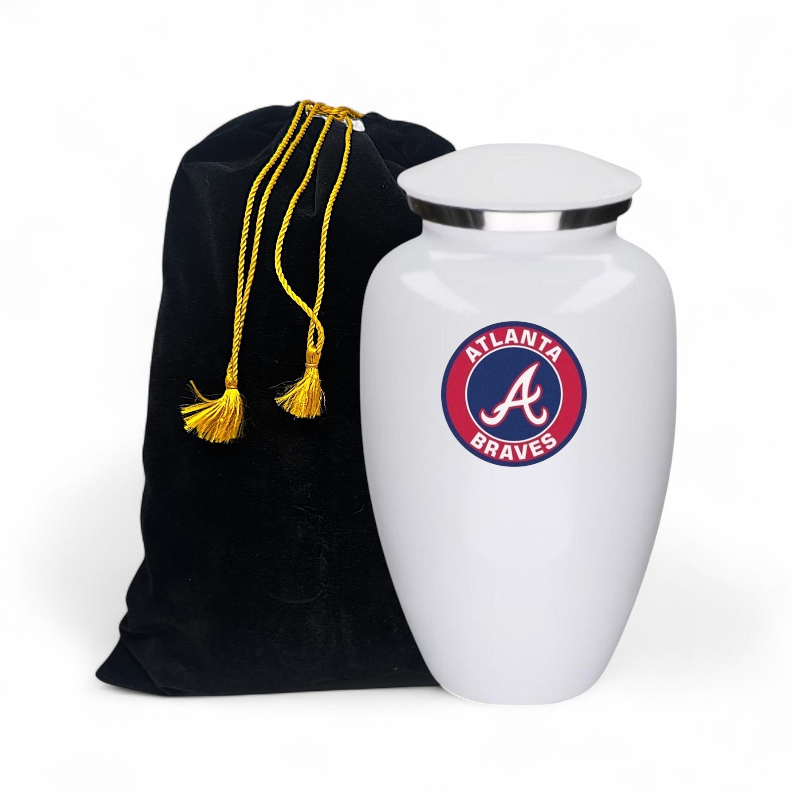 Atlanta Baseball Theme Large Aluminum Cremation Urn Adult Human Ashes w/Bag