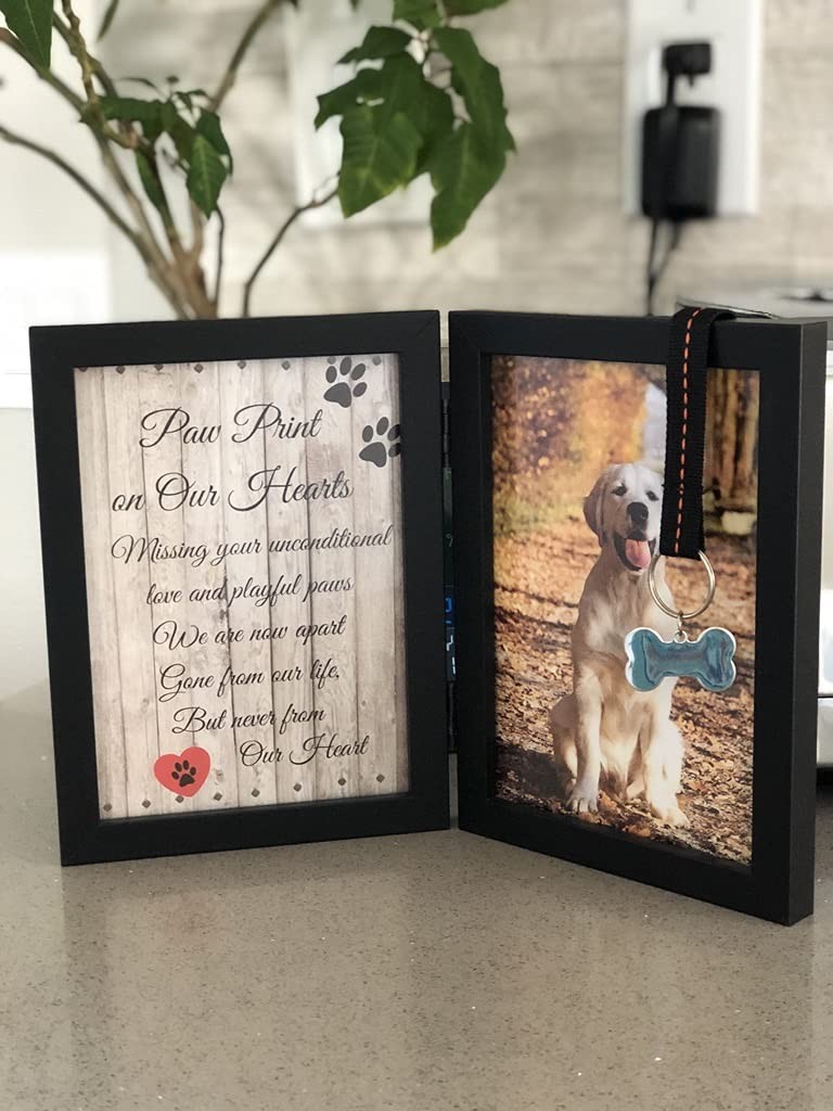 Pawprints Remembered Pet Memorial 5X7 Picture Frame For Dog Or Cat Ribbon And