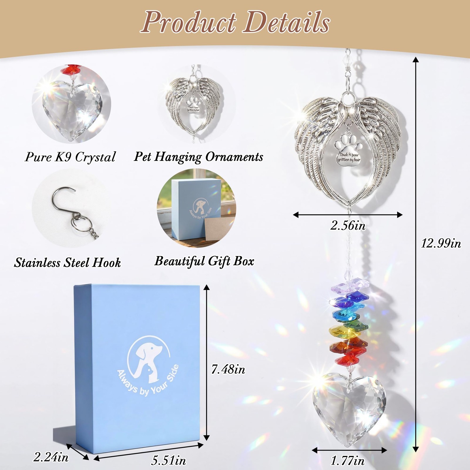 Handcrafted Pet Memorial Crystal Ornament Rainbow Prism Sun Catcher with Keep…