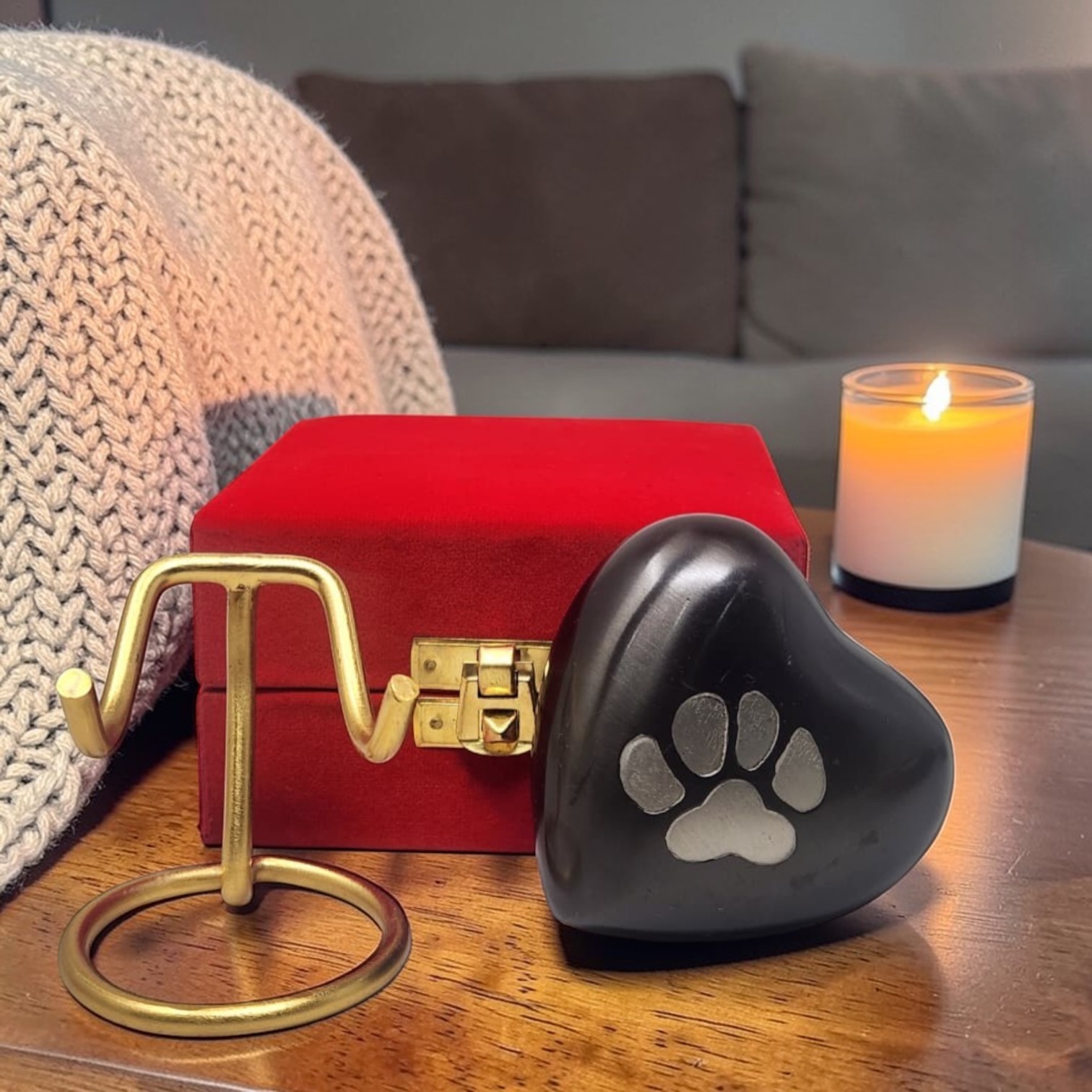Black Paw Print Heart Pet Urn for Ashes Dog Cat Memorial Keepsake Urn with Box
