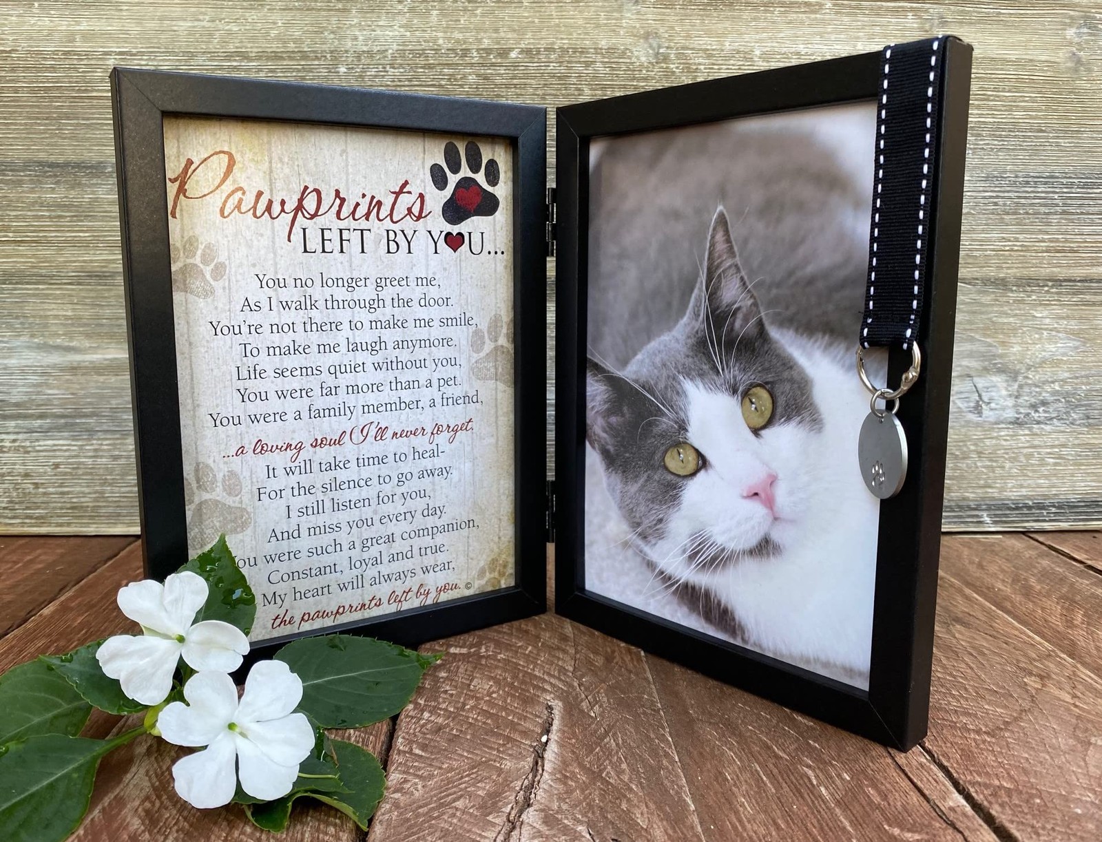 Pawprints Left By You Memorial 5×7 Frame for Cat with Pet Tag