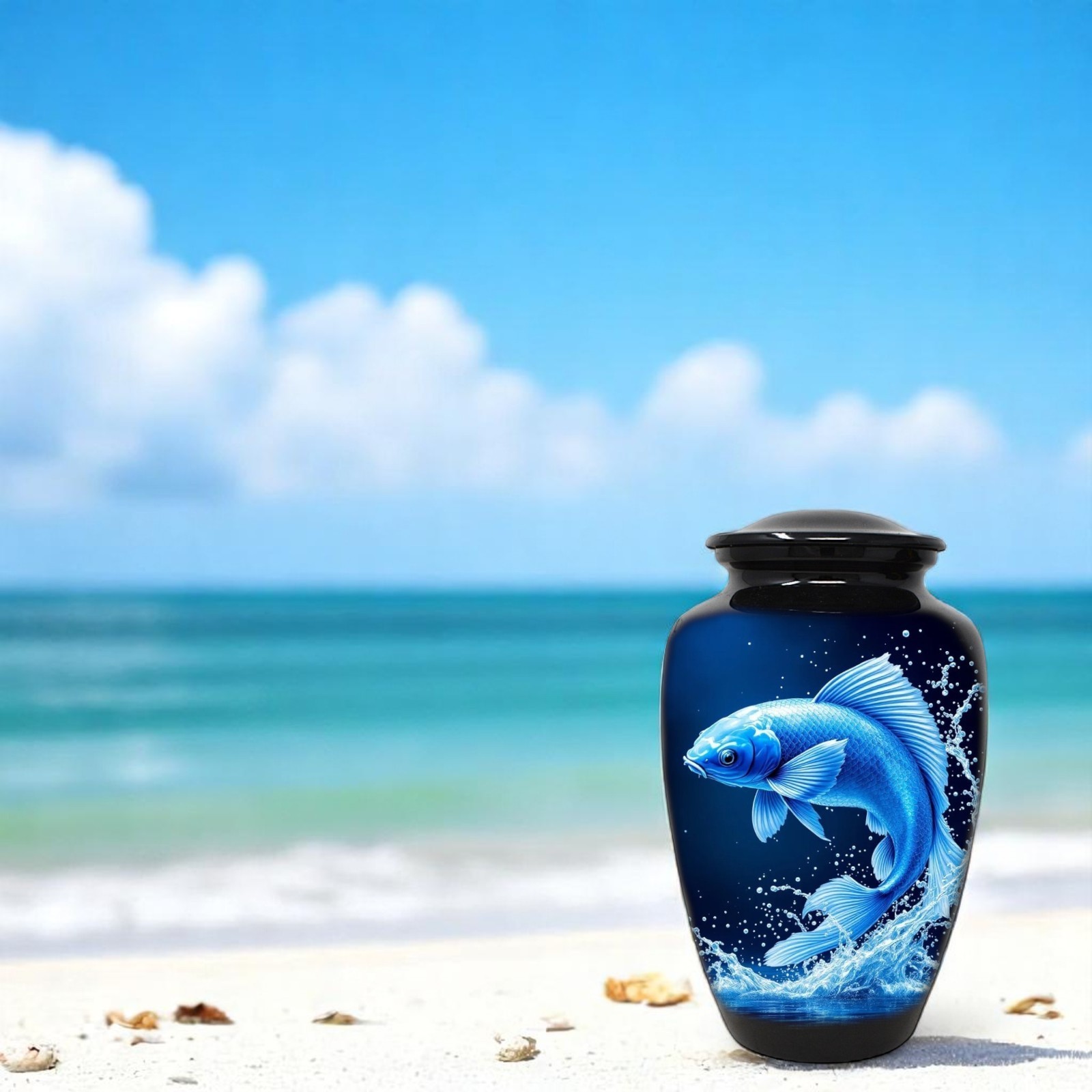 Cremation Urn for Human Ashes 190 Cu In Adult Fishing Fish Blue Ocean Memorial