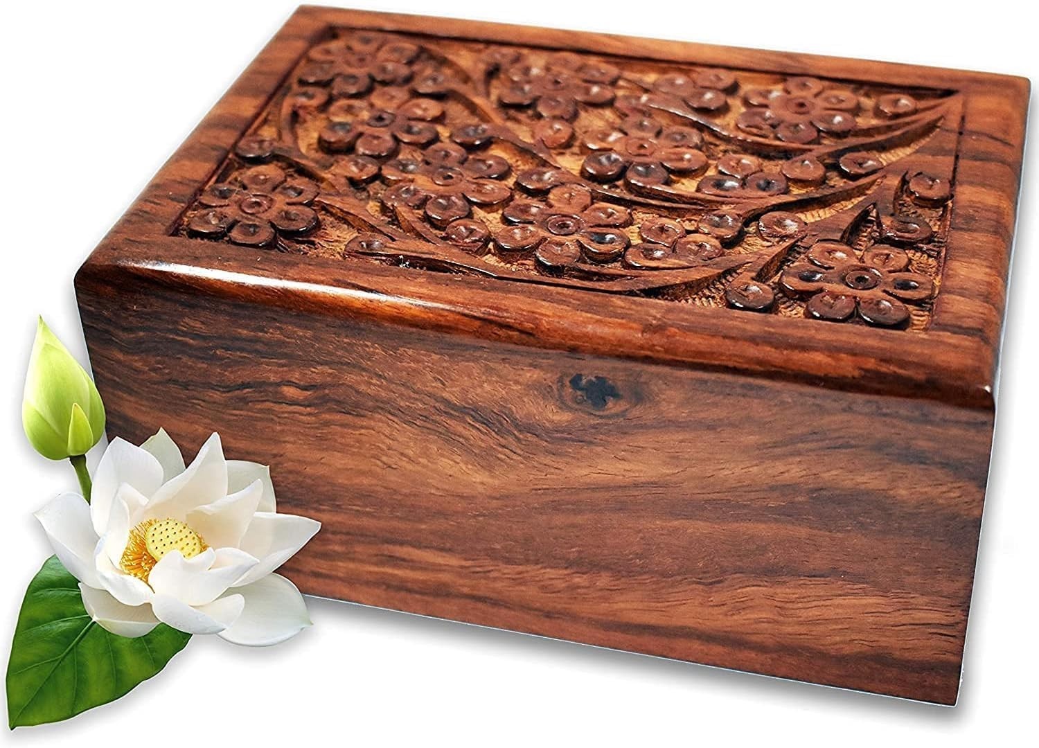 Handcrafted Medium Rosewood Urn Tree of Life Wooden Memorial Ashes 8″x 6″x 4″