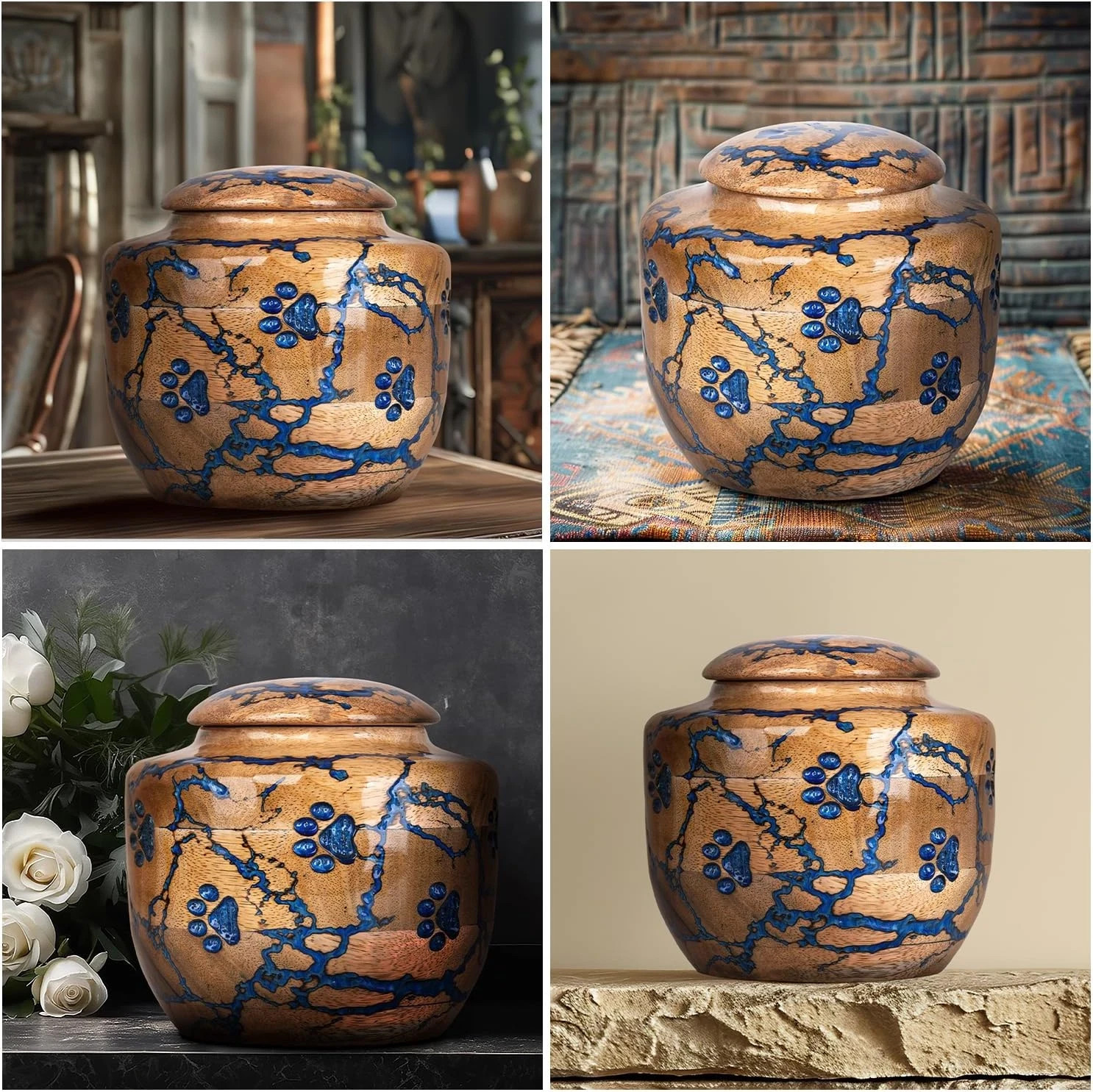 Wood Pet Urns for Dog/Cat Ashes – Small 10 Cu/In Resin Decorative Urn for Ashes
