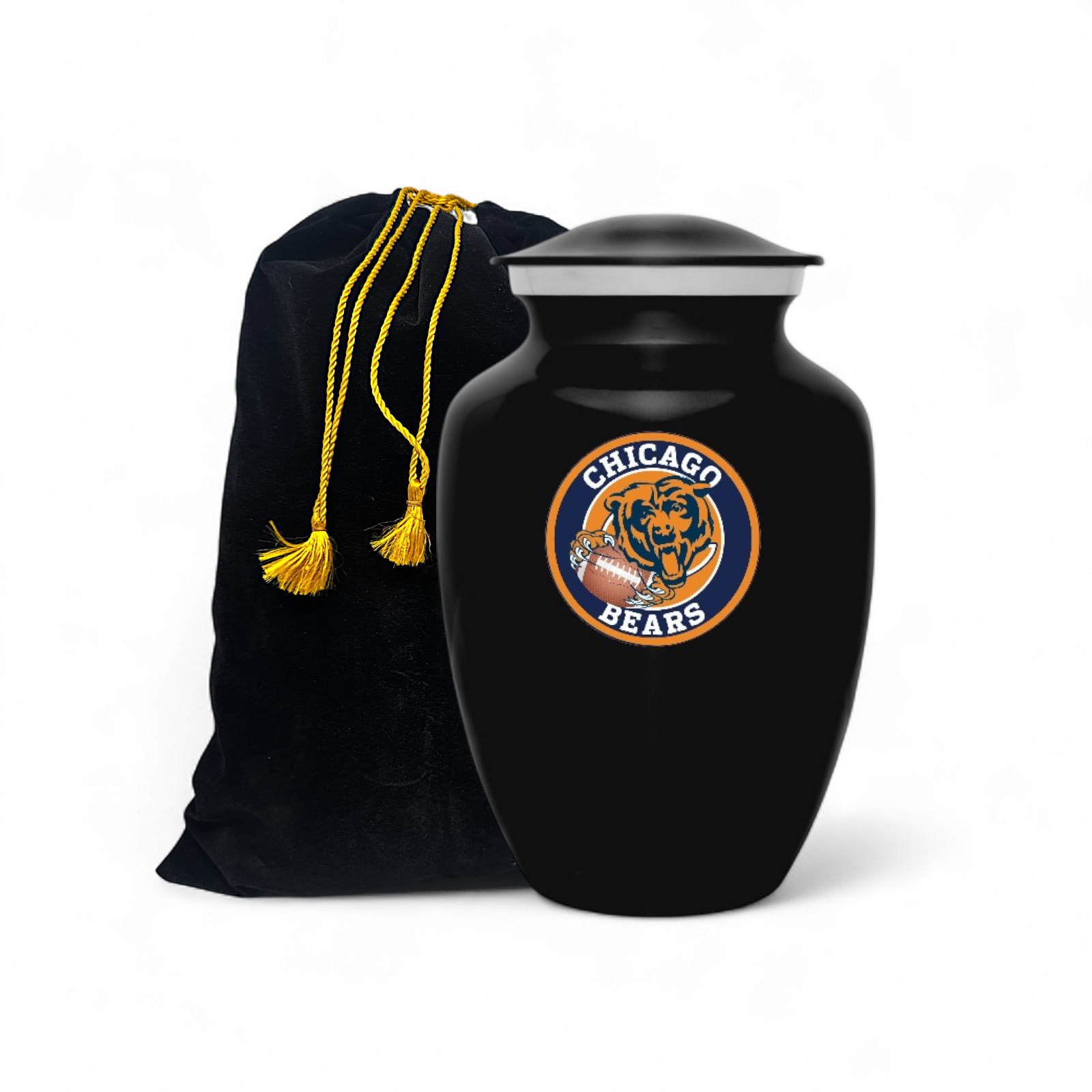 Chicago Bears Football Style Cremation Urn Adult Ashes Black Metal 8 Inch Urns