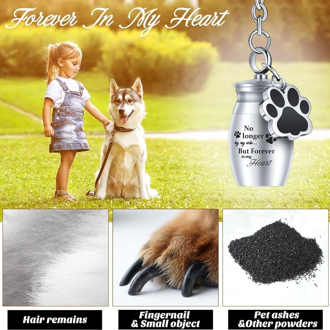 2 Pcs Pet Urns Keychain for Dog Cat Ashes with Storage Bags Cremation Keepsake