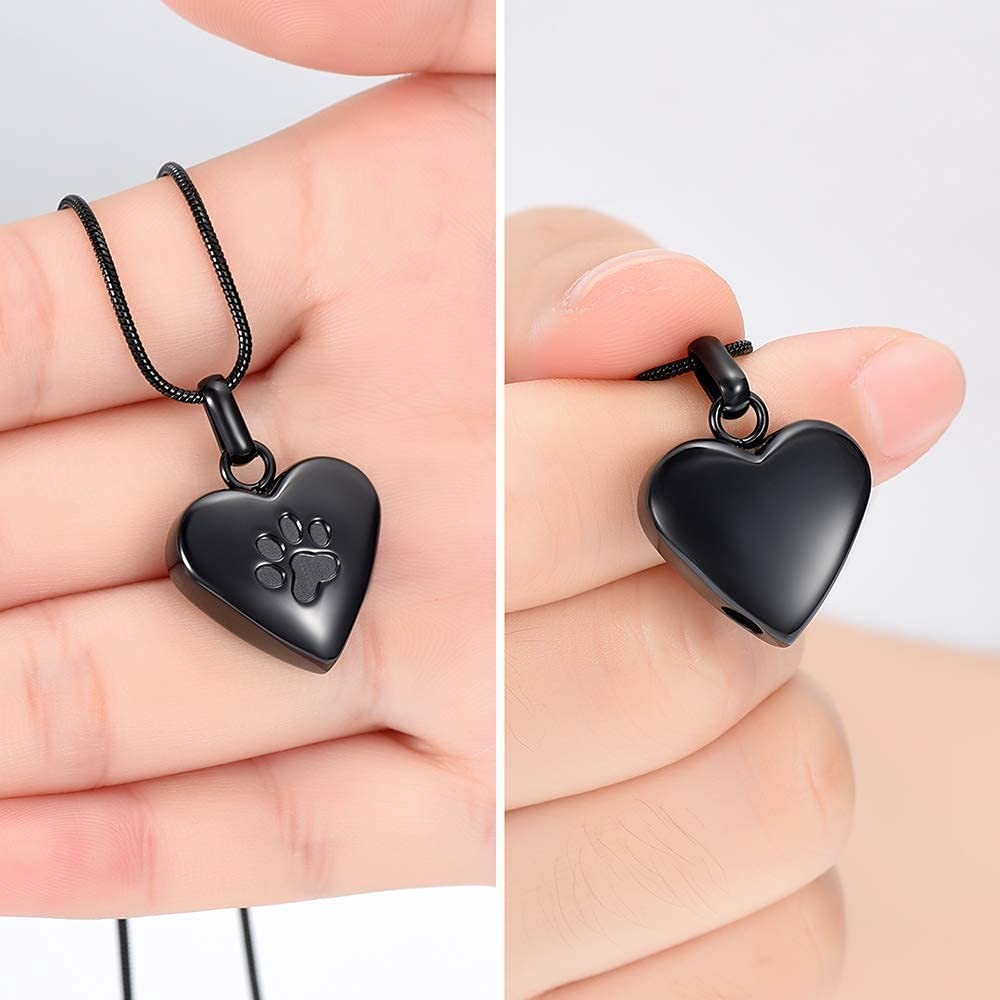 zeqingjw Pet Cremation Jewelry for Ashes Pendant Paw Print Small, Heart-Black