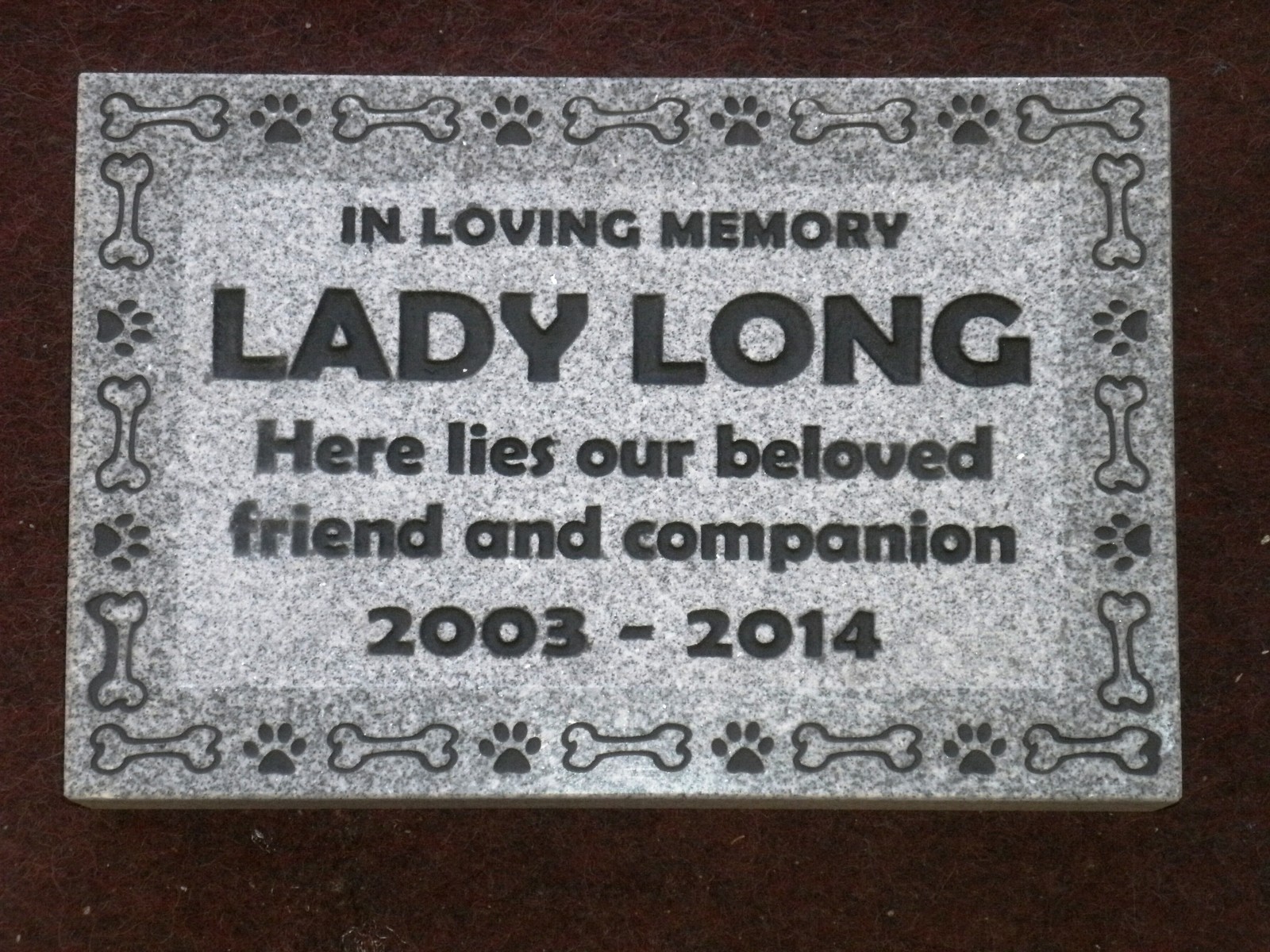 Pet memorial head stone grave marker 12 x 8″ custom engraved- 2″ granite