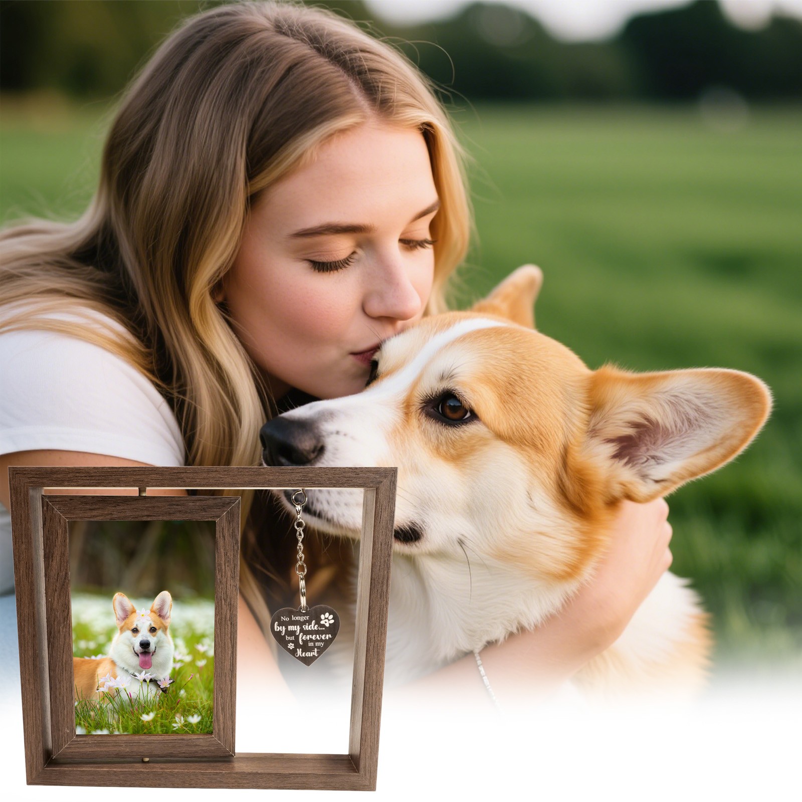 Rotating Pet Memorial Frame for Dog/Cat – 360° Solid Wood Picture Frame for 4×6