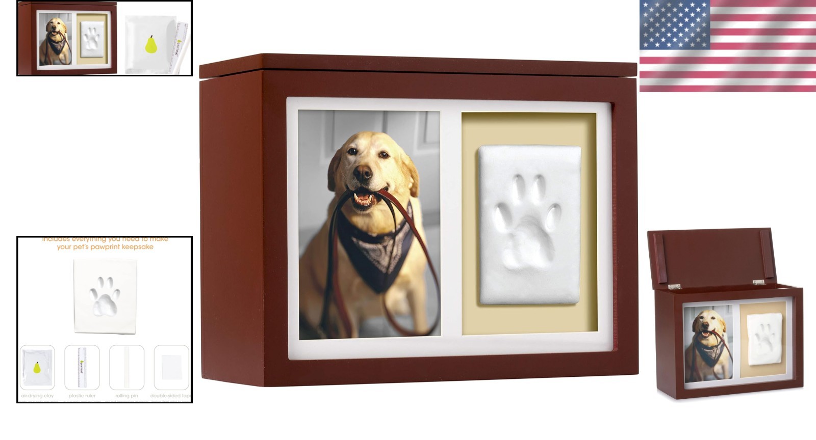 Personalized Paw Print Memory Box for Dogs and Cats – Includes Urn and Clay Kit