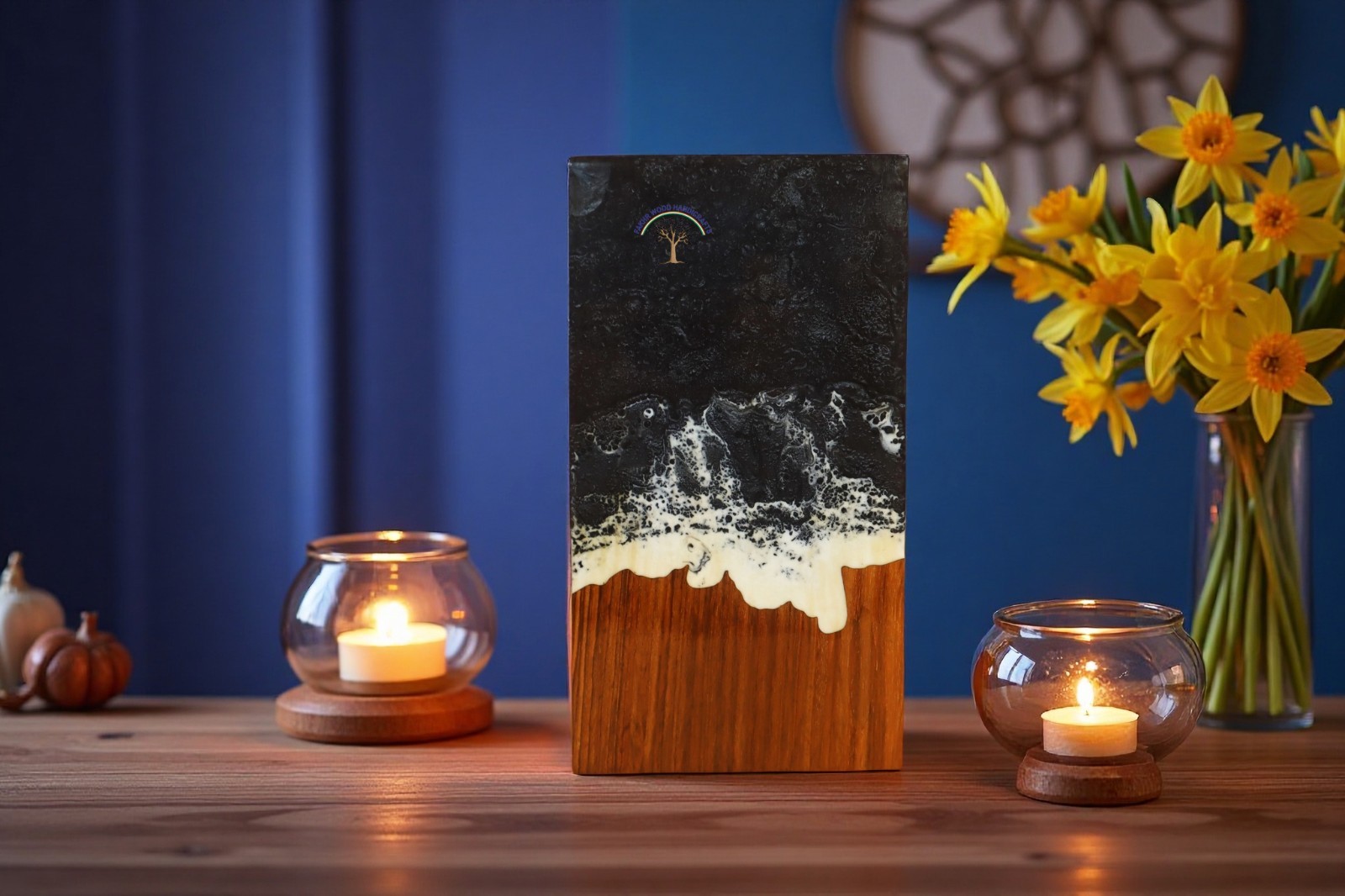 Wooden urn box – Handcrafted Ocean Wave Urn – Wooden Memorial Box for Loved Ones