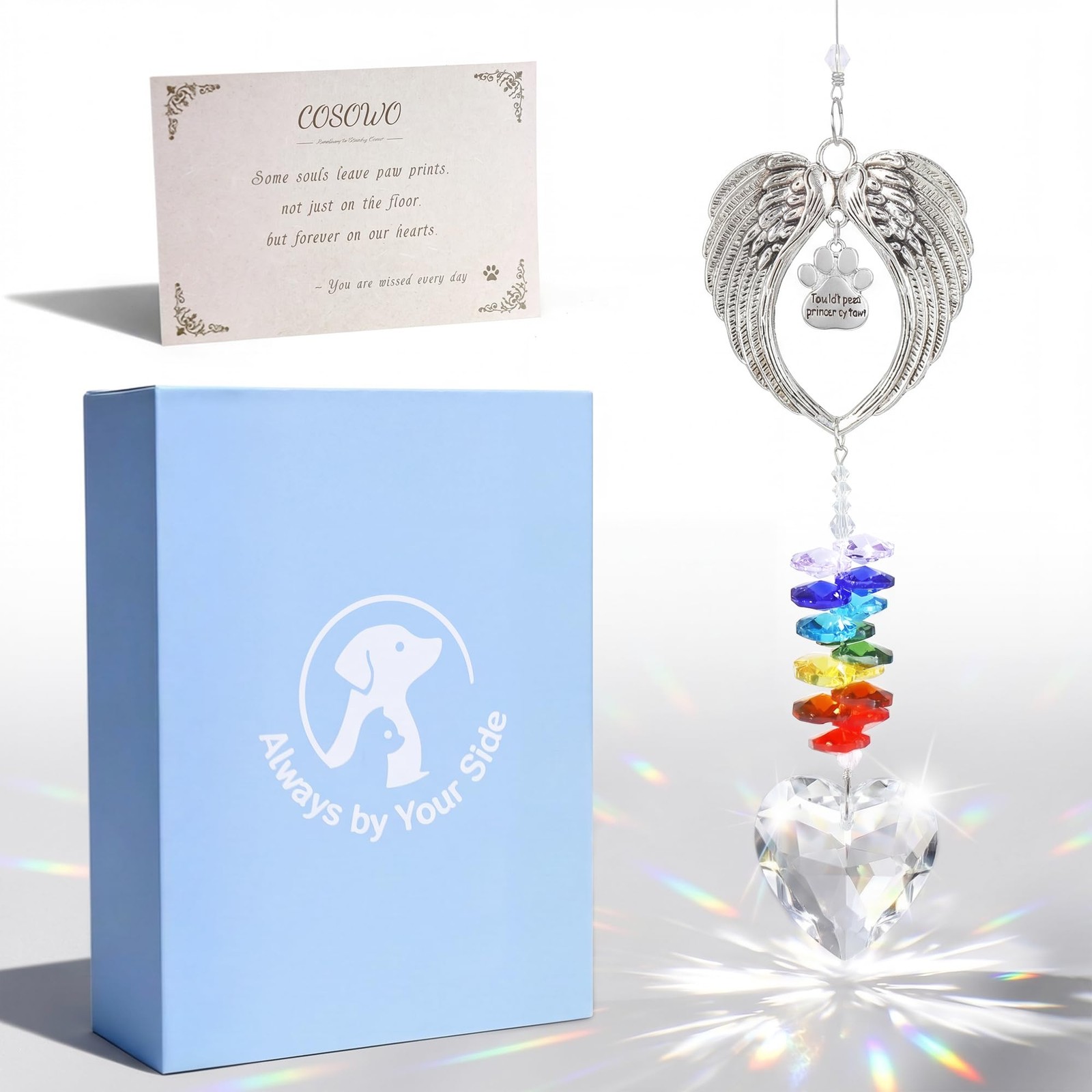 Handcrafted Pet Memorial Crystal Ornament Rainbow Prism Sun Catcher with Keep…