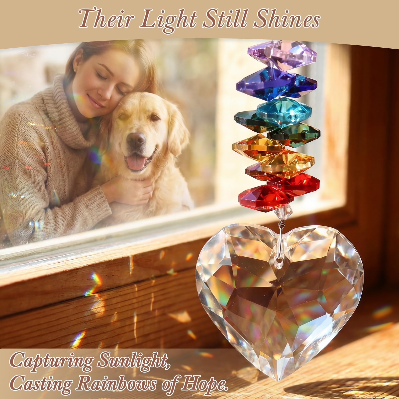 Handcrafted Pet Memorial Crystal Ornament Rainbow Prism Sun Catcher with Keep…