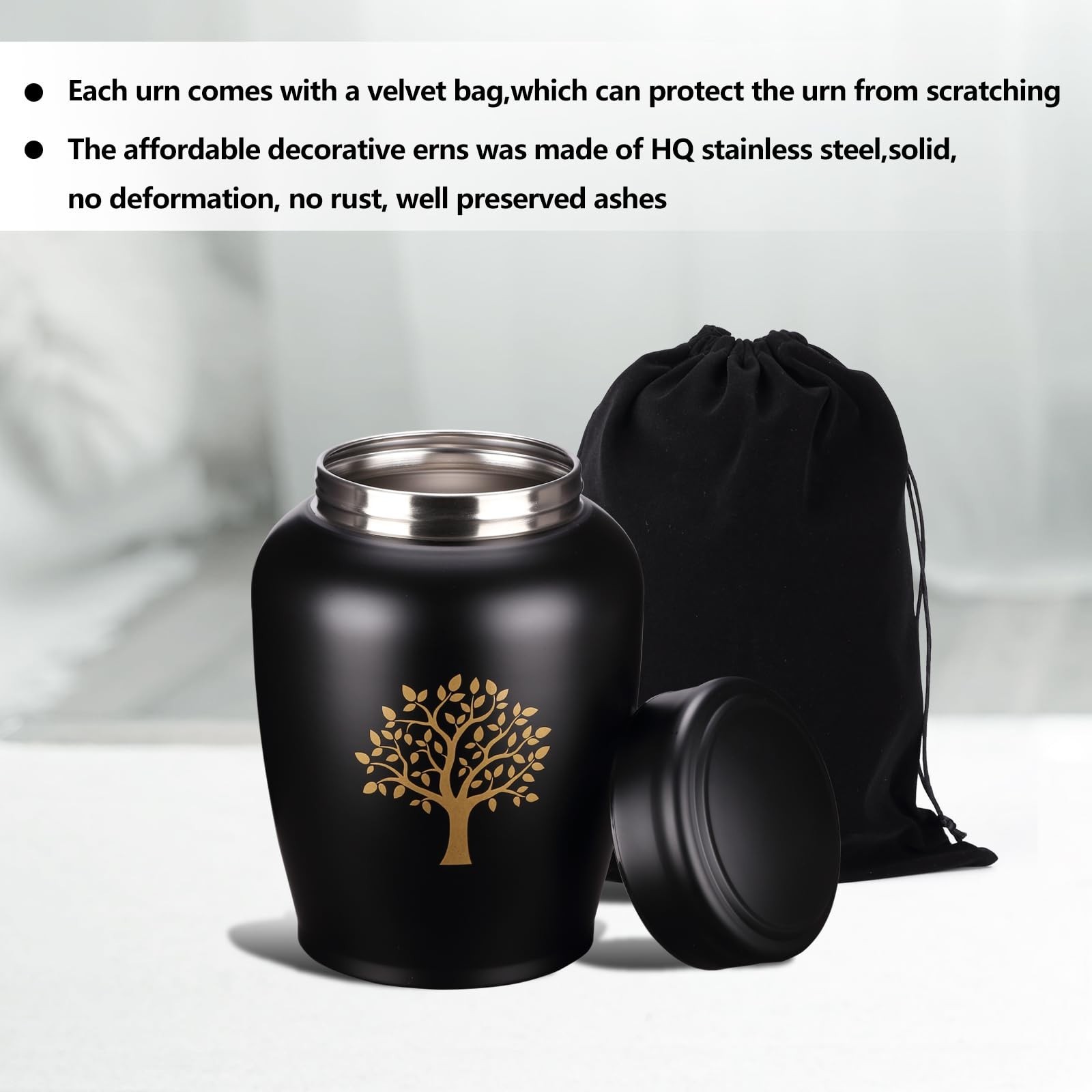 Large Black Urns for Ashes for Women Men,Tree of Life Cremation Metal Urn for…