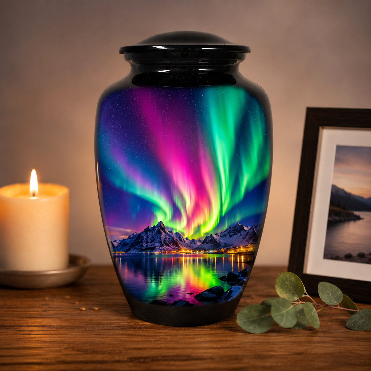 Cremation Urn for Adult Human Ashes 10.5in Aurora Borealis Memorial Urn Bag
