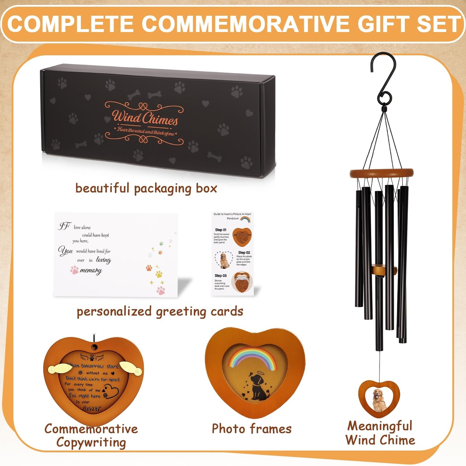 Dog Memorial Wind Chimes with Photo Frame Personalized Pet Sympathy Gift for …