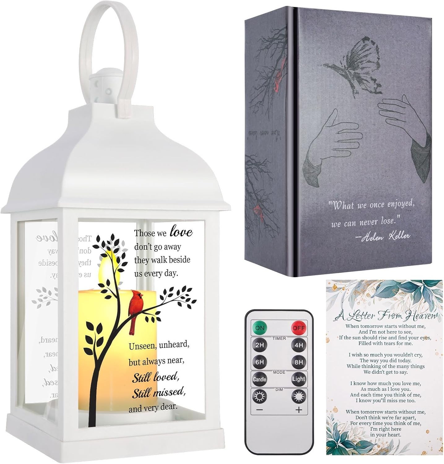 Memorial Lantern with Card – Sympathy Gift for Loss of Mom/Dad/Loved One, Black