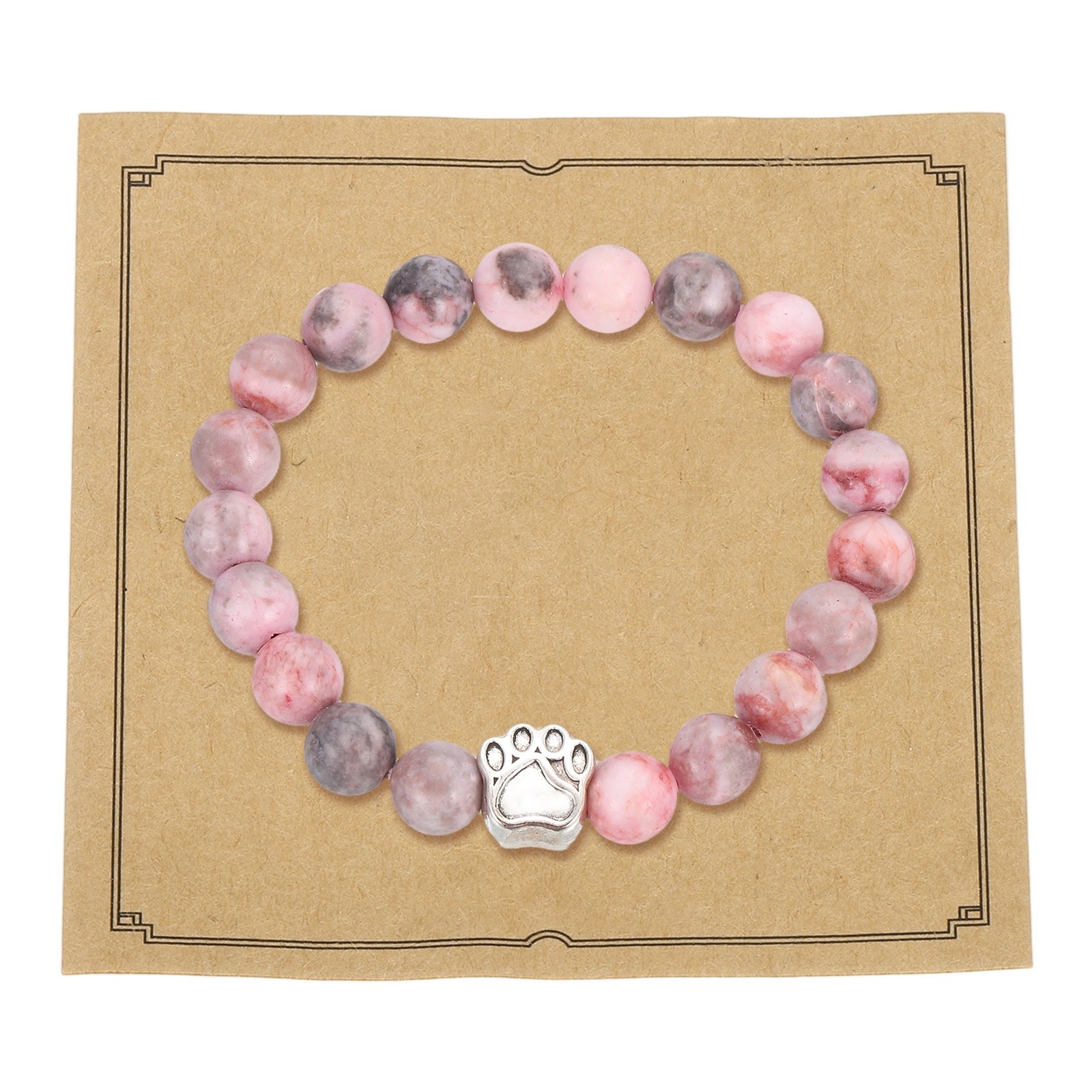 Stone Paw Bracelet,Paw Print Dog Mom Memorial Bracelet,Pink Gray