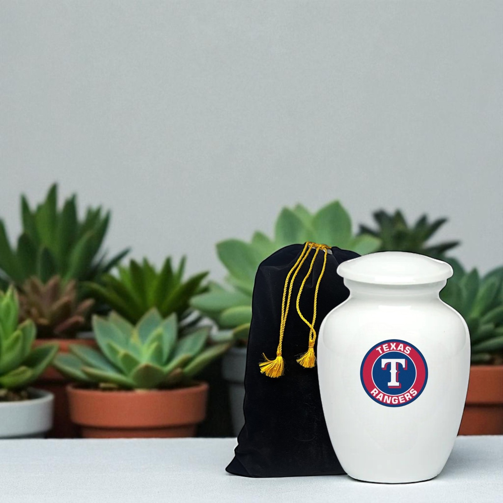 Texas Rangers Baseball Style Cremation Urn Adult Ashes Metal White Urns (8 Inch)