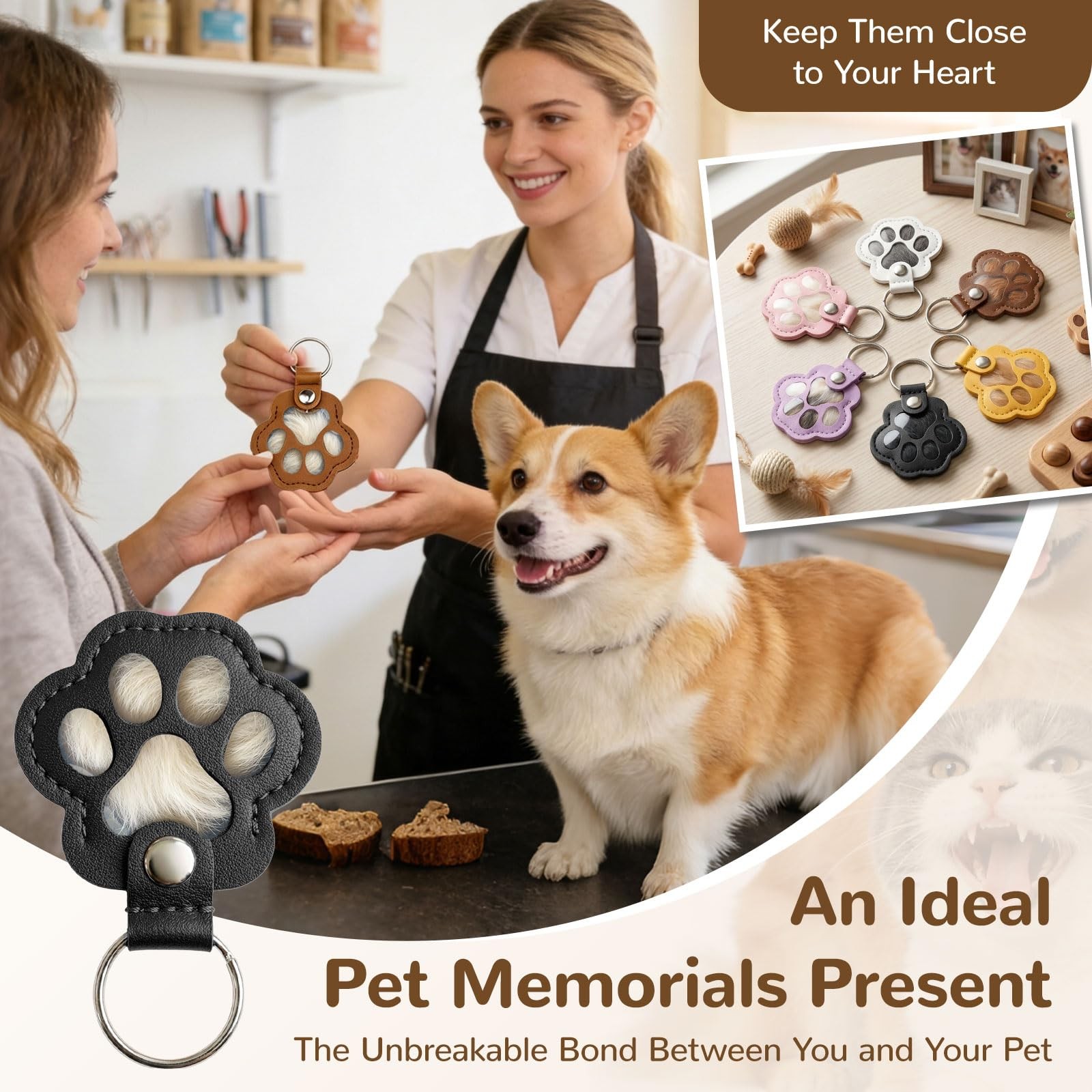HRTTSY 6 Pack Pet Fur Keepsake One Size, Black/Brown/White/Yellow/Pink/Purple