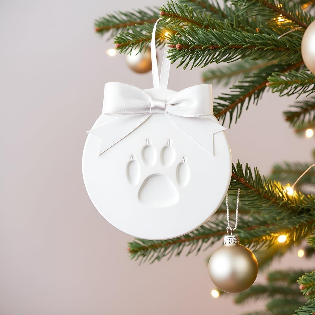 Pet Paw Print Ornament Kit, 2-Pack Keepsake Clay Impression Set with White Ri…