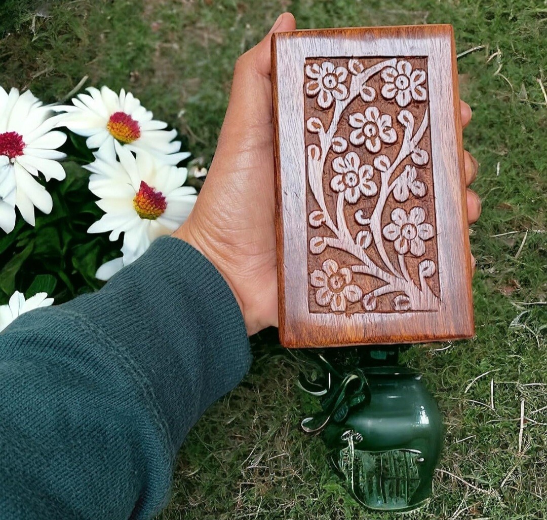 Tree of Life Pet Urn Medium Hand Engraved Wooden Natural Rosewood Box
