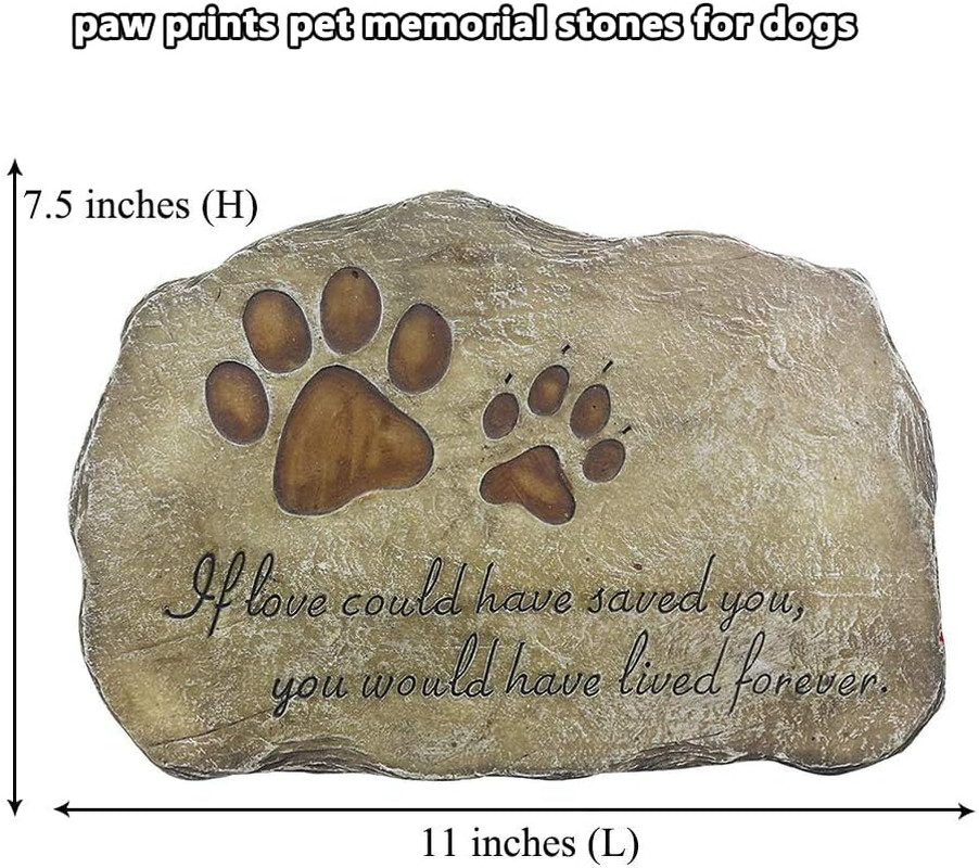 Paw Prints Dog Pet Memorial Stones, Pet Garden Stone Grave Marker for Dog or Cat
