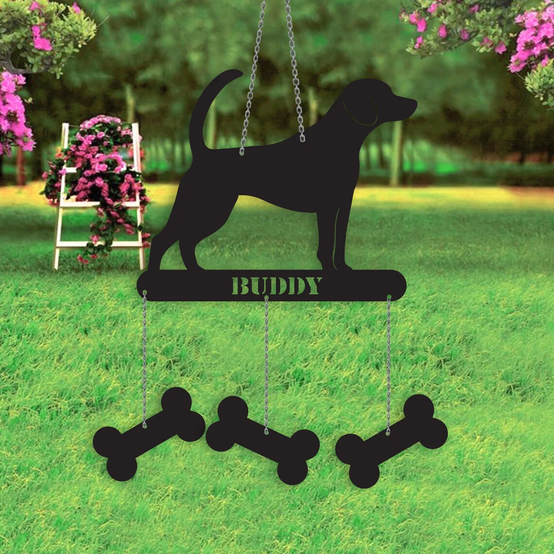 Metal Dog Wind Chime, Personalized Dog Name, Pet Memorial Wind Chime