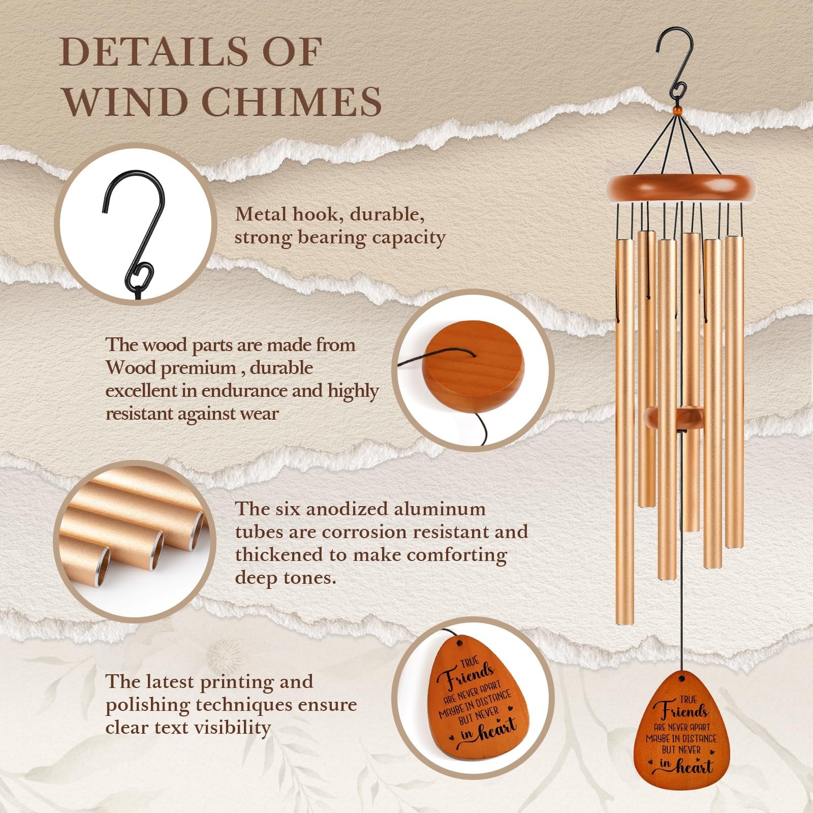 Aurahouse Best Friend Birthday Gifts for Women Men, 36” Friend Wind Chimes, …