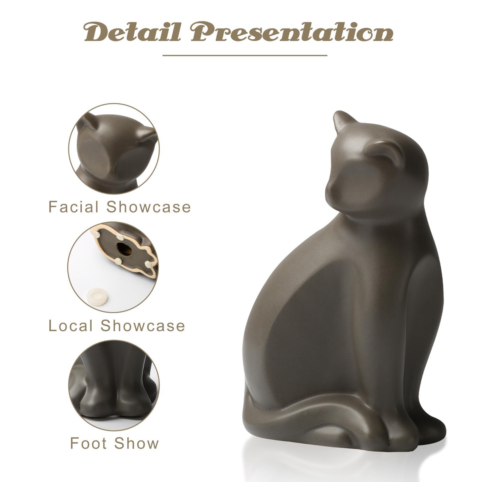 Elegant Ceramic Pet Urn for Cats – Small Brown Keepsake Memorial Box with Seal K
