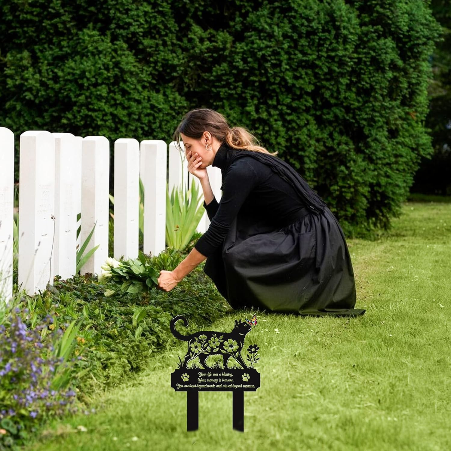 Cat Grave Markers Outdoor, Mental Pet Cat Memorial Gift Decorations Outdoor, Pet