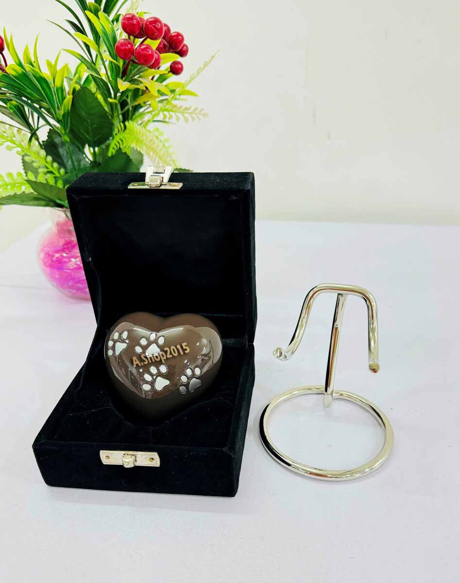 Dark Brown Foot Print Mini Heart Urn Cremation Urn For Human Ashes,With Stand