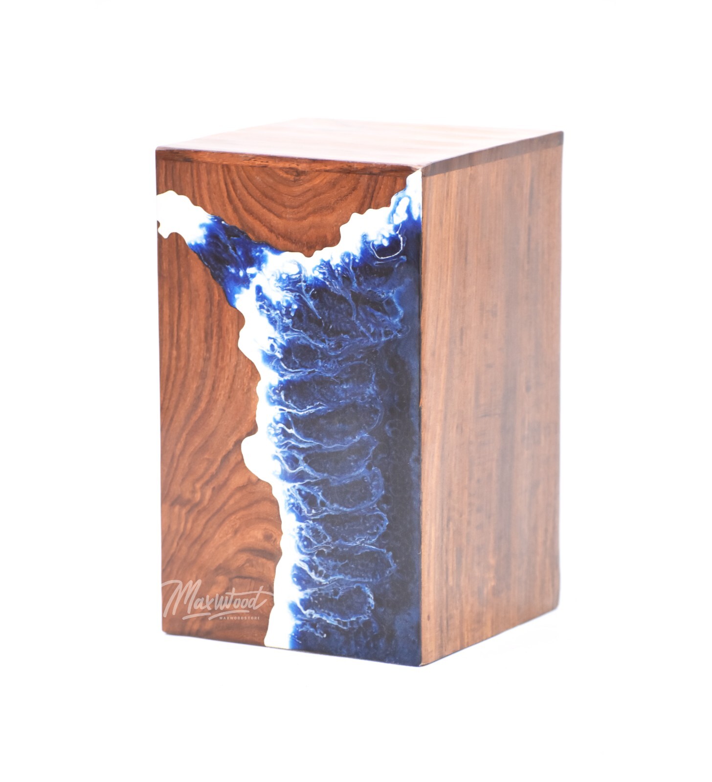 Handcrafted Rosewood and Resin Ocean Wave Design Memorial Urn Box For Ashes