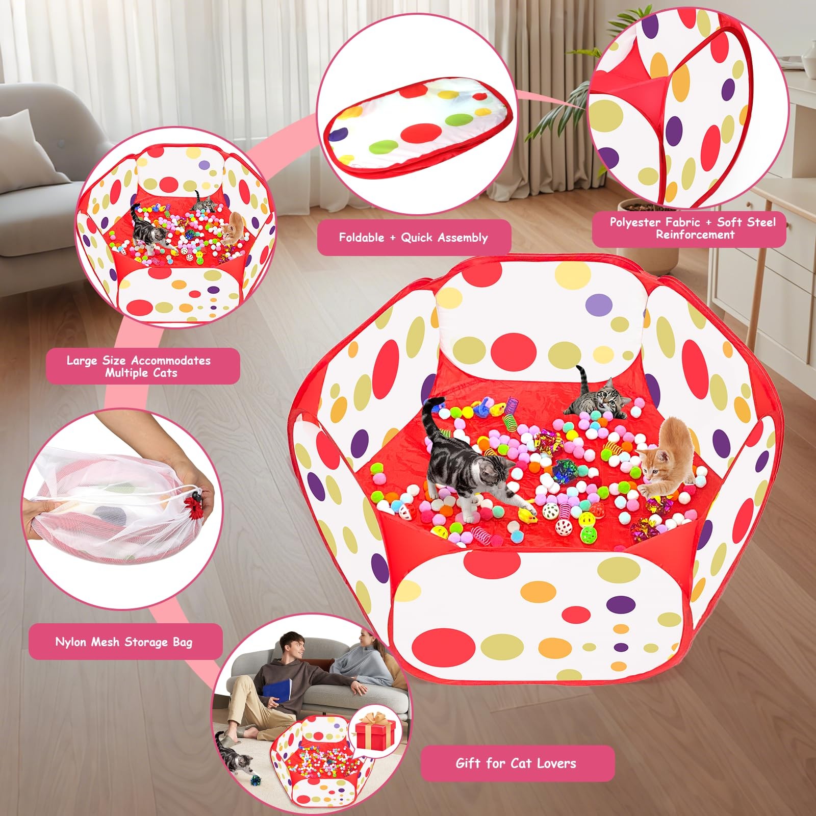Cat Ball Pit with 226 Interactive Toys for Indoor Cats & Kittens Play