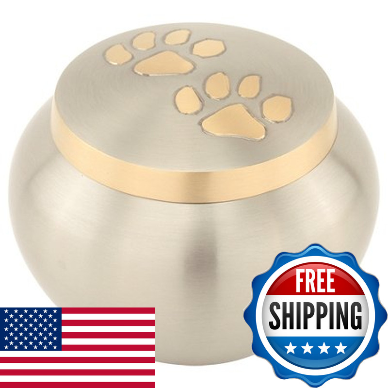 Silverlight Urns Paw Print Round Pet Cremation Urn For Ashes In Pewter – Medium