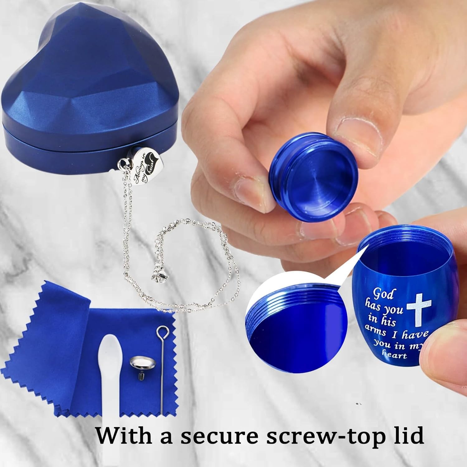 Heart-Shaped Velvet Cremation Keepsake Set with Blue Light