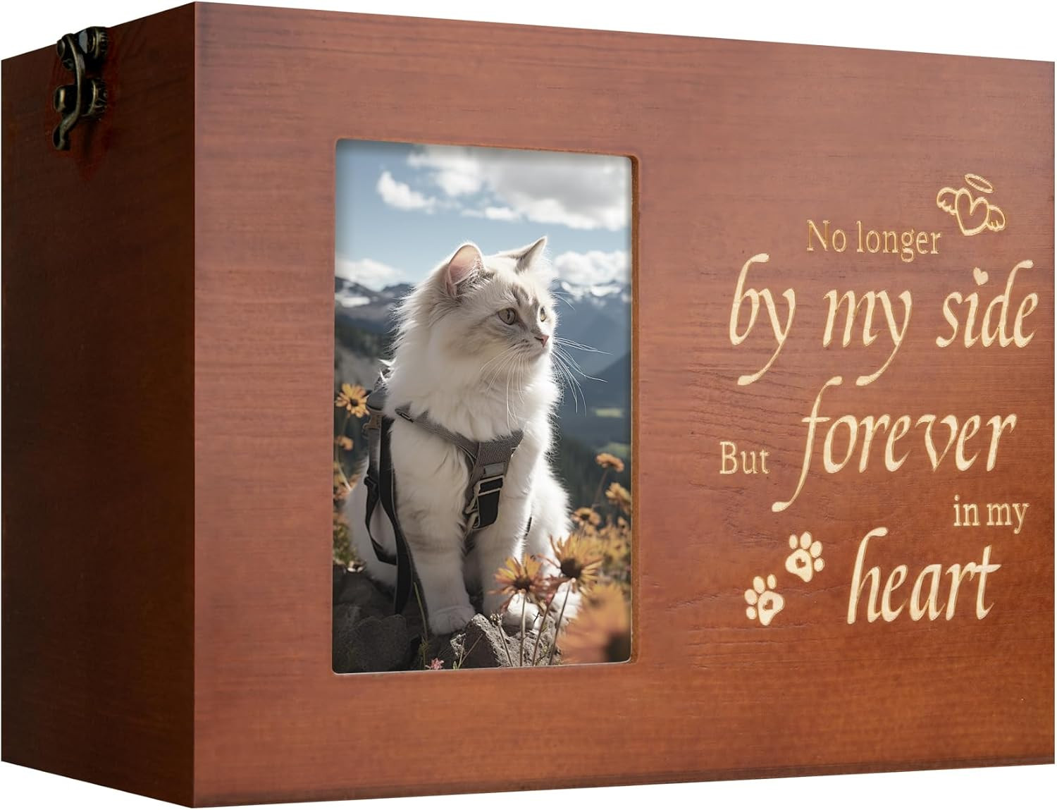Wooden Pet Memorial Urn with Photo Frame – Keepsake Box for Dog & Cat Ashes