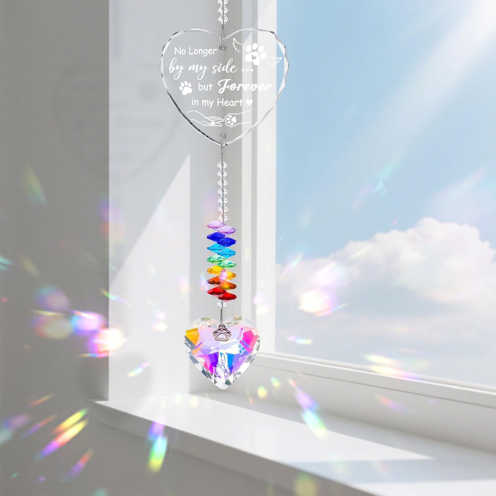 Dog Memorial Gifts for Loss of Dog,Crystal Suncatcher with Heart Prism and Pa…