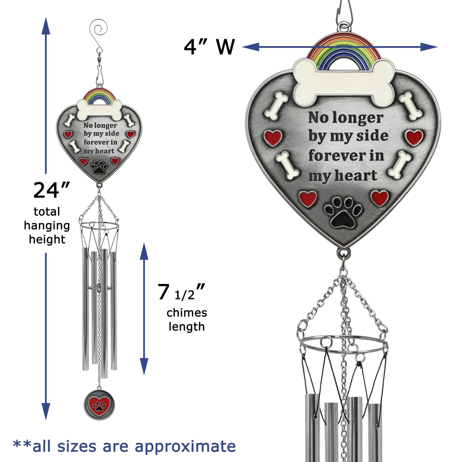 Pet Loss Memorial Wind Chime, No Longer By My Side Forever in My Heart Sympat…