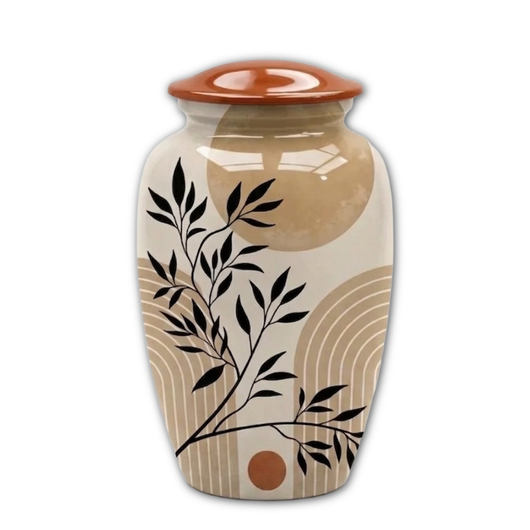 Modern Beige Cremation Urn for Ashes Adult 190 Cu In Memorial Urn 10″x6.5″ w/Bag