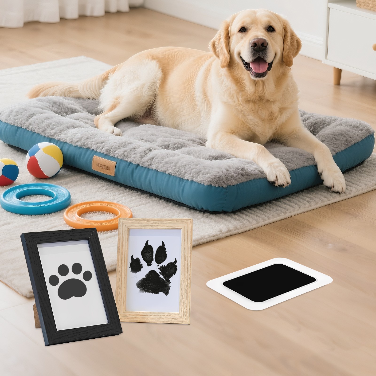 Non-Toxic Ink-Free Paw Print Kit W/ Pine Wood Frame for Cats, Dogs, or Babies