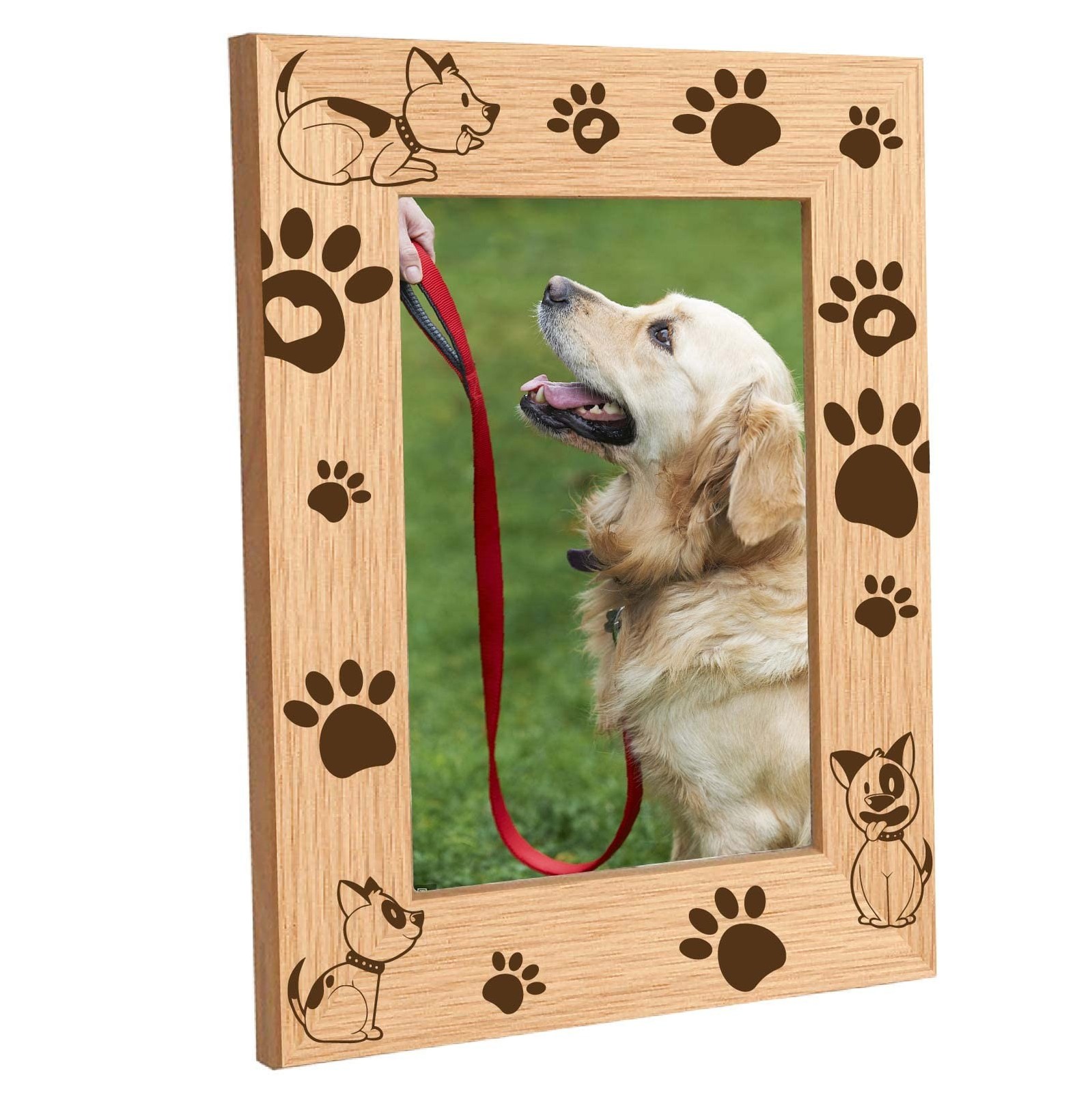 CREATCABIN Engraved Wood Frame Dog Paw Puppy Tabletop 4″ x 6″ Vertical Natura…