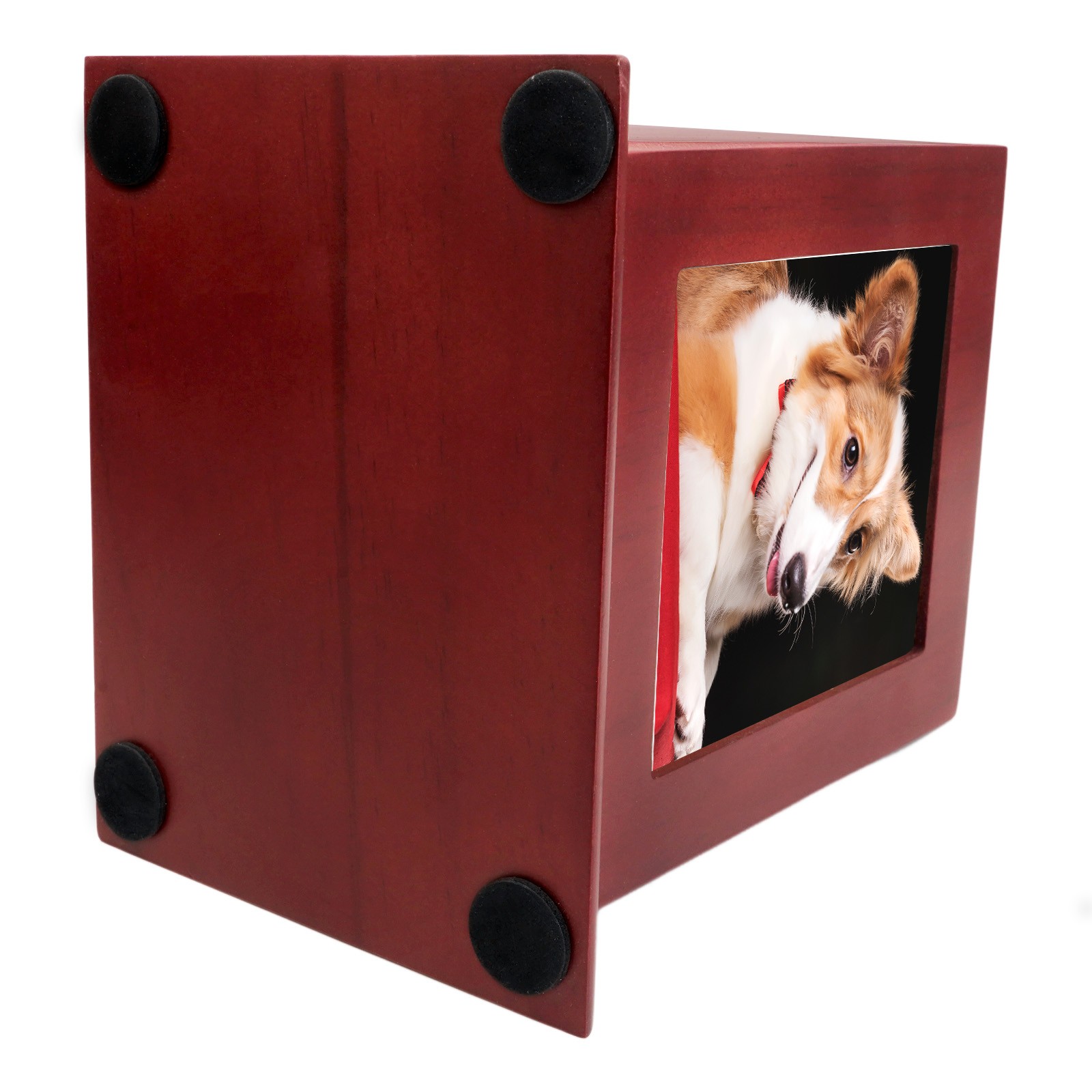 Wine Red Wooden Memorial Urn Dogs & Cats with Storage Bag and Photo Frame