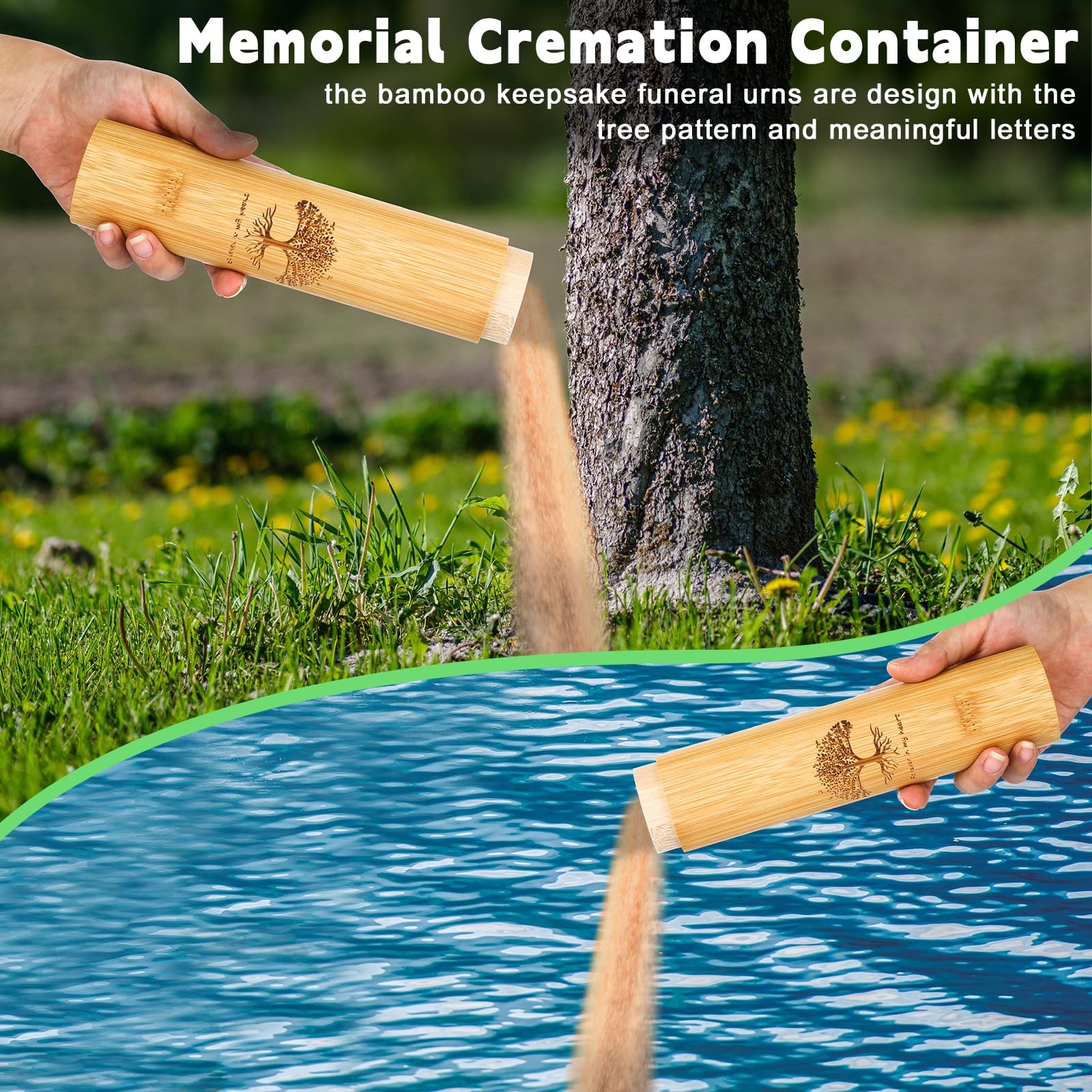 Thyle 2 Set Bamboo Scattering Urns for Ashes Tree, As Shown in the Picture