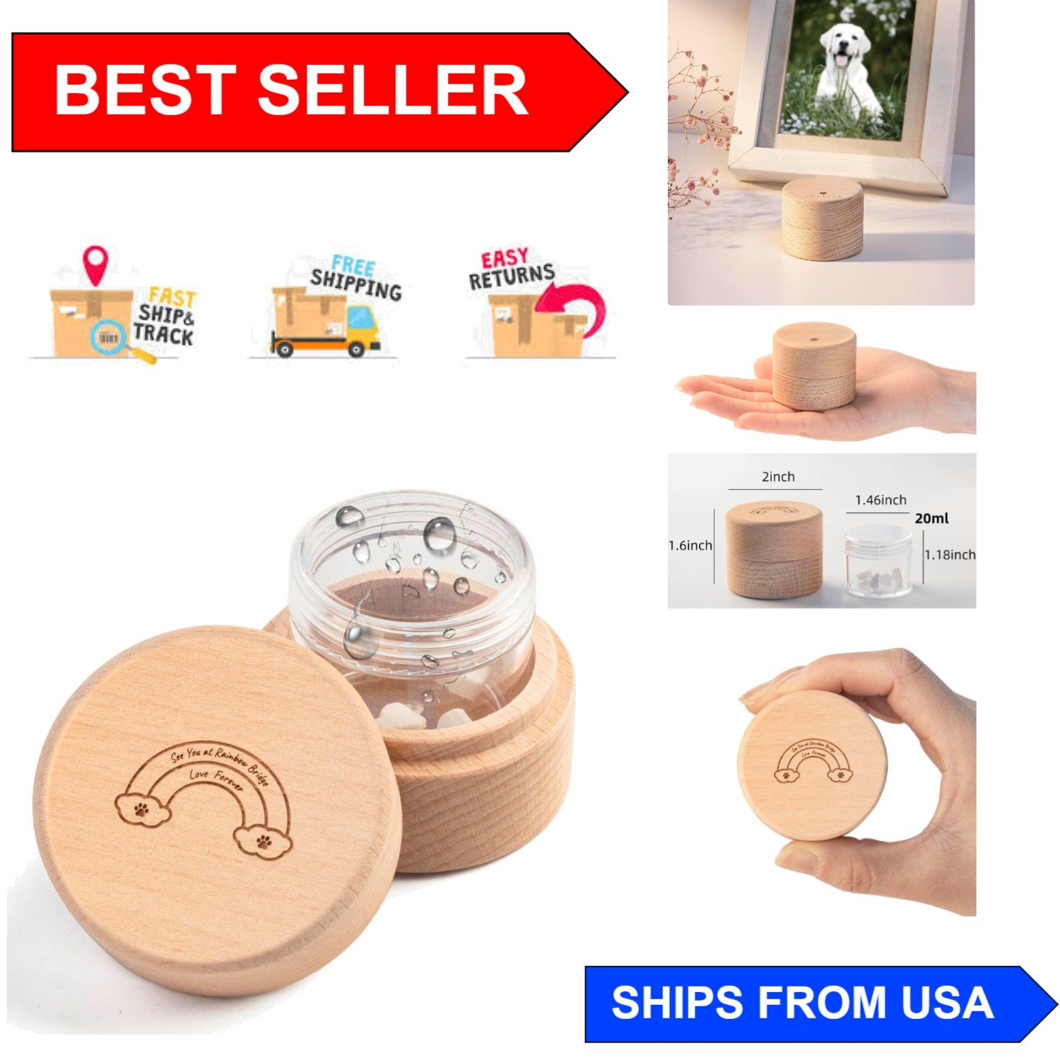 Small Elegant Beech Wood Pet Urn – A Touching Keepsake for Cherished Memories