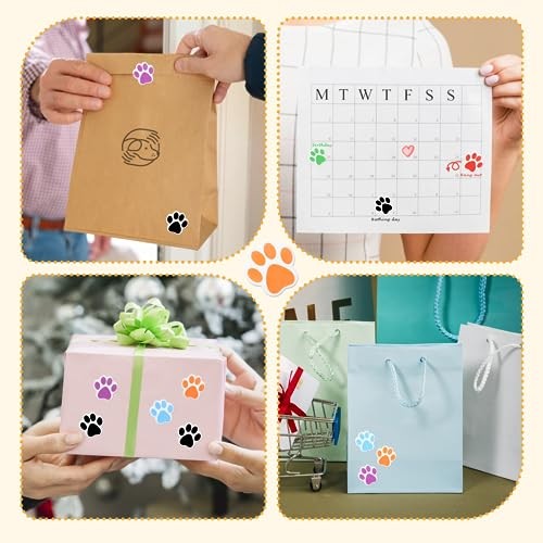 500 Pcs Paw Print Sticker, 1″ Colorful Cute Dog Cat Paw Sticker Small 6 Colors