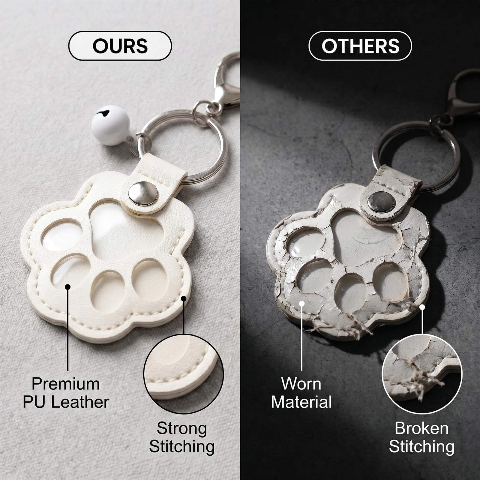 Shmidgoo Cat Dog Hair Keychain Pet Fur Keepsake, Paw Shape Black White Brown